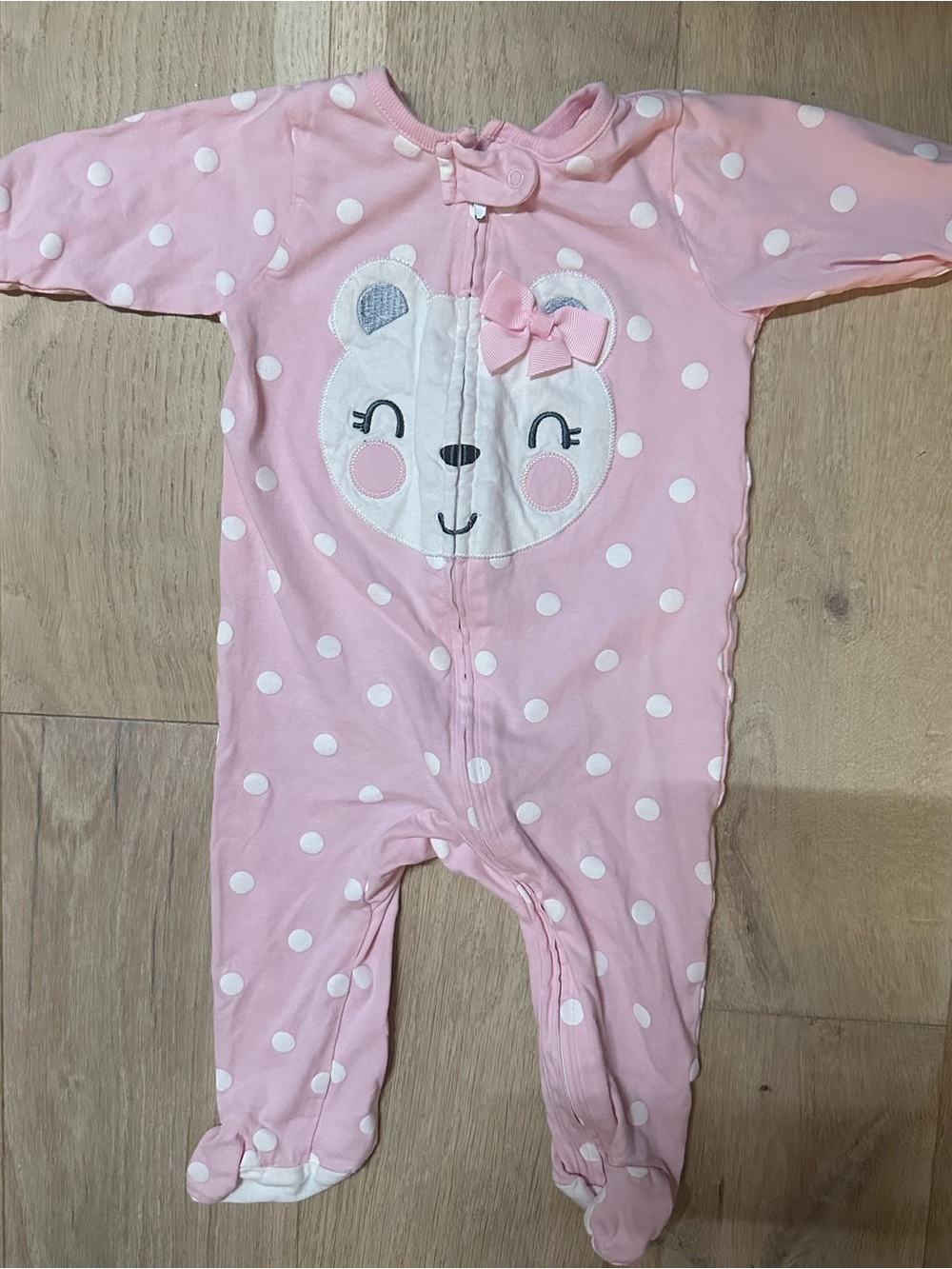 Gerber Organic Pink Polka Dot Bear Footed One-Piece